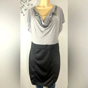 Dots Women’s Jeweled Grey & Black Short Sleeve Dress